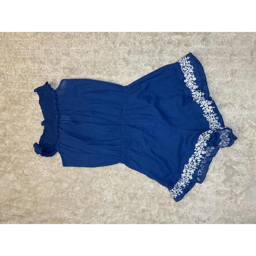 Lucky Brand blue cotton embroidered off-shoulder beach cover-up/romper Size S - Picture 7 of 7